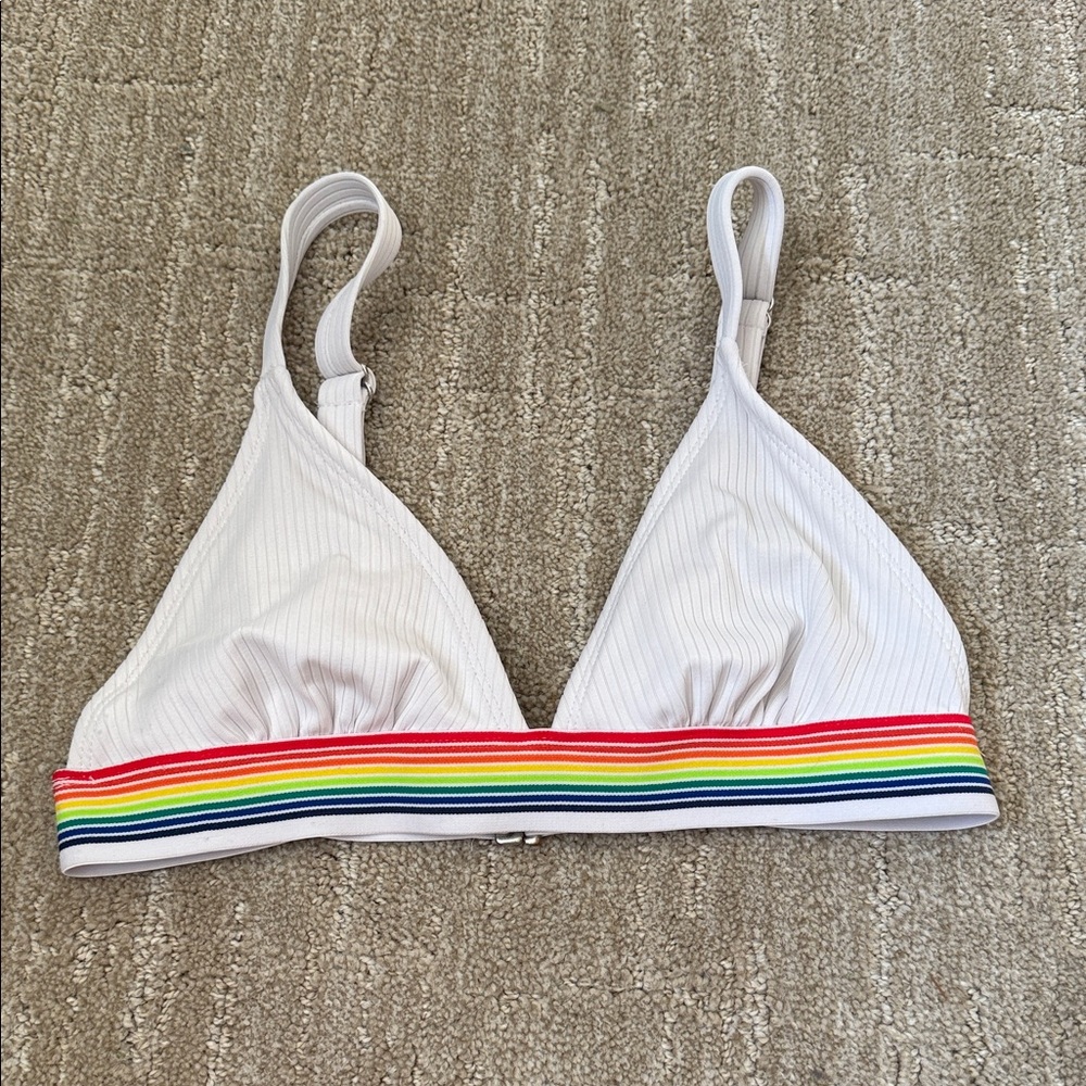 Xhilaration White Bikini Top with Colorful Stripe